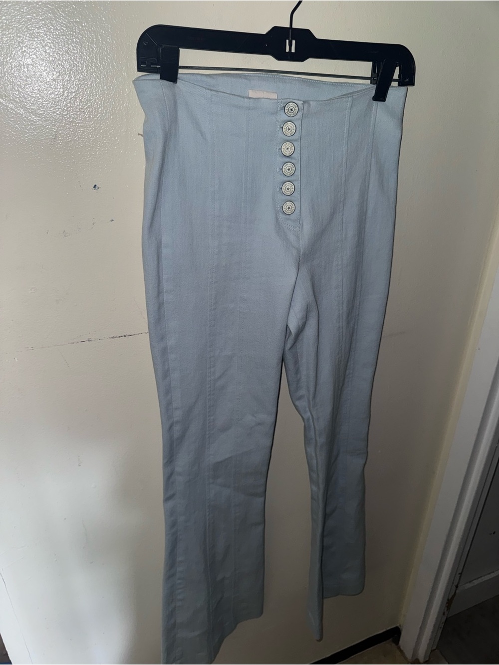 cinq a sept Light Blue High-Waist Button-Front Flare Pants size 4